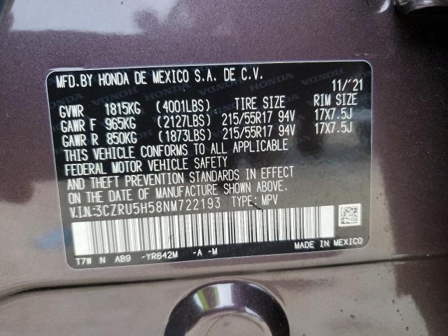 3CZRU5H58NM722193 - 2022 HONDA HRV EX PURPLE photo 13