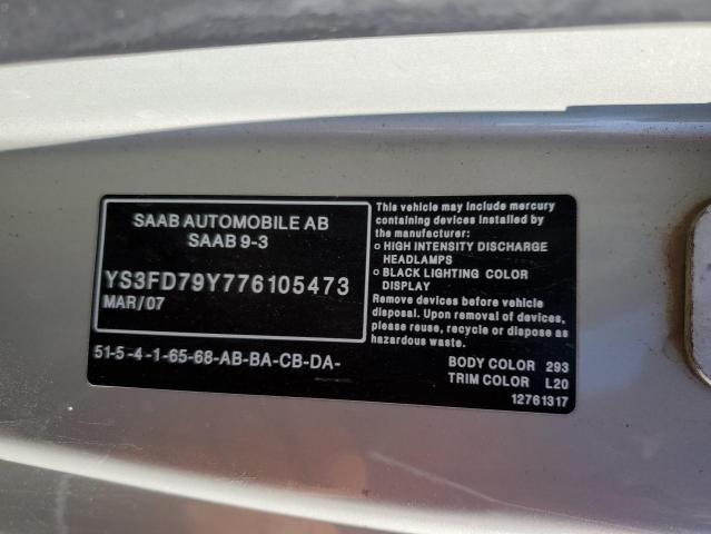 YS3FD79Y776105473 - 2007 SAAB 9-3 2.0T BEIGE photo 12