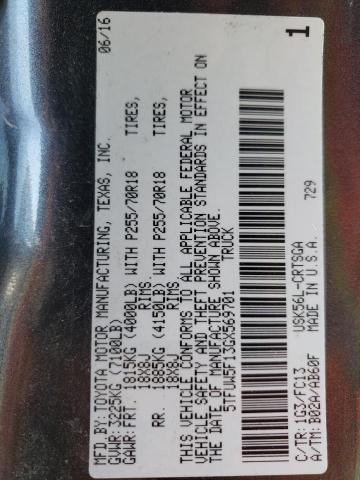 5TFUW5F13GX569701 - 2016 TOYOTA TUNDRA DOUBLE CAB SR/SR5 GRAY photo 13