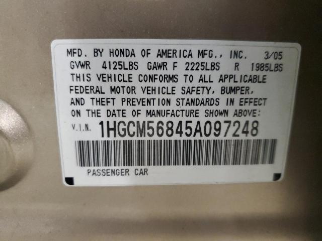 1HGCM56845A097248 - 2005 HONDA ACCORD EX GOLD photo 12