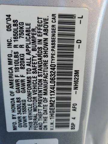 1HGEM211X4L063240 - 2004 HONDA CIVIC DX VP Gümüş foto 12