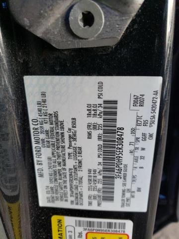 3FA6P0H95ER308478 - 2014 FORD FUSION SE GRAY photo 12