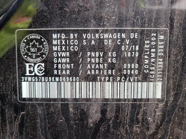 3VWG57BU9KM069680 - 2019 VOLKSWAGEN JETTA SEL PREMIUM BLACK photo 10