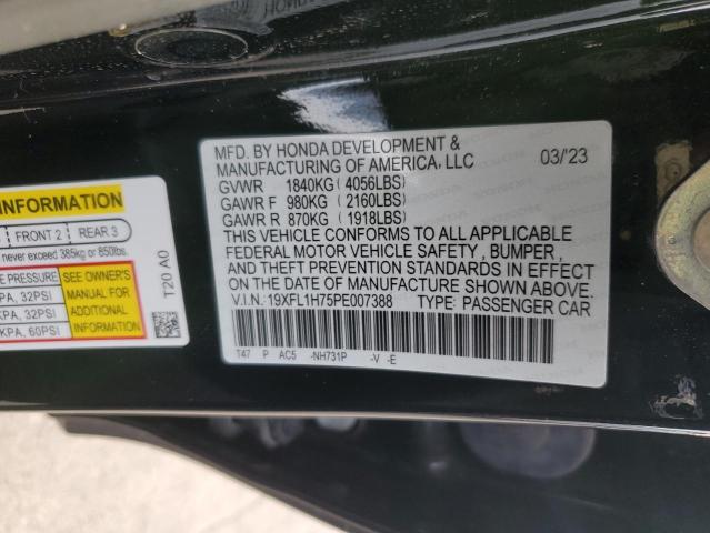 19XFL1H75PE007388 - 2023 HONDA CIVIC EXL BLACK photo 12