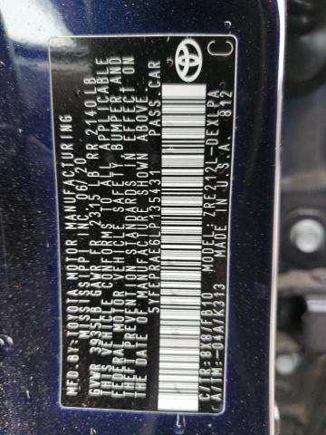 5YFEPRAE6LP135431 - 2020 TOYOTA COROLLA LE ლურჯი ფოტო 12