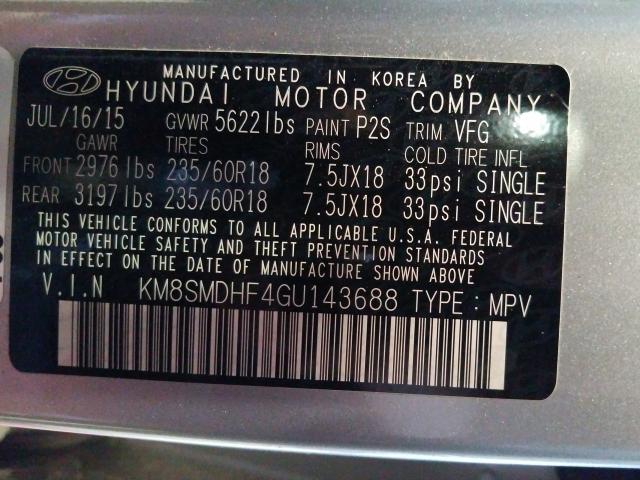 KM8SMDHF4GU143688 - 2016 HYUNDAI SANTA FE SE  photo 10