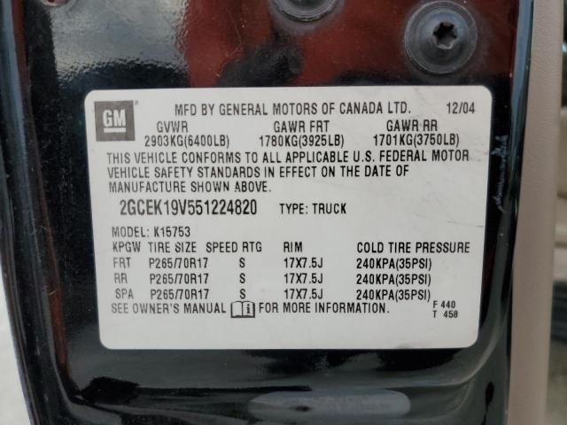 2GCEK19V551224820 - 2005 CHEVROLET SILVERADO K1500 BLACK photo 12