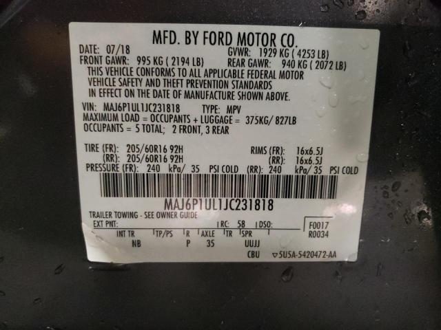 MAJ6P1UL1JC231818 - 2018 FORD ECOSPORT SE GRAY photo 13