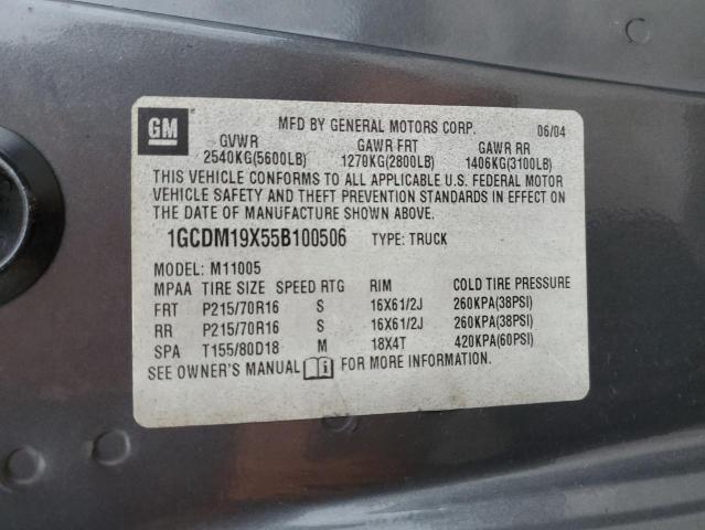 1GCDM19X55B100506 - 2005 CHEVROLET ASTRO GRAY photo 13