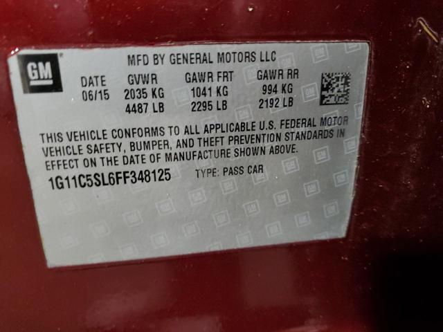 1G11C5SL6FF348125 - 2015 CHEVROLET MALIBU 1LT მუქწითელი ფოტო 13