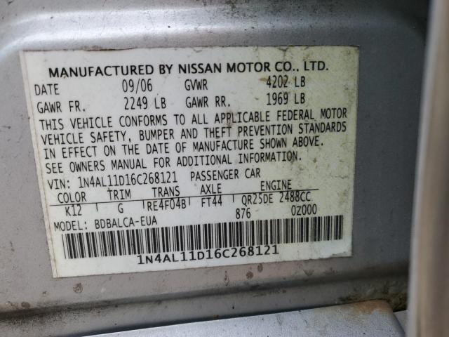 1N4AL11D16C268121 - 2006 NISSAN ALTIMA S SILVER photo 14