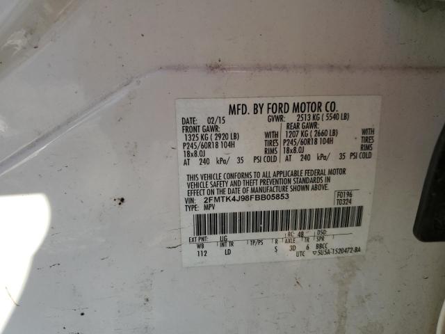 2FMTK4J98FBB05853 - 2015 FORD EDGE SEL WHITE photo 14