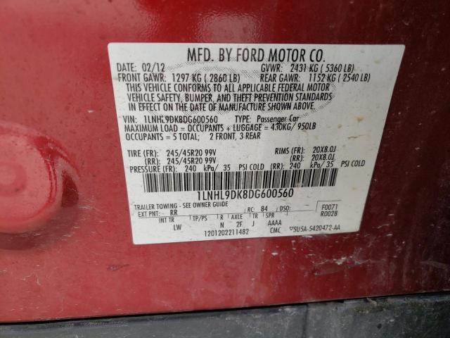 1LNHL9DK8DG600560 - 2013 LINCOLN MKS RED photo 13