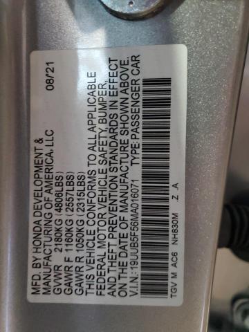 19UUB5F56MA016071 - 2021 ACURA TLX TECH A SILVER photo 12