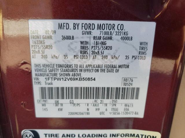 1FTPW12V69KB50854 - 2009 FORD F150 SUPERCREW MAROON photo 12