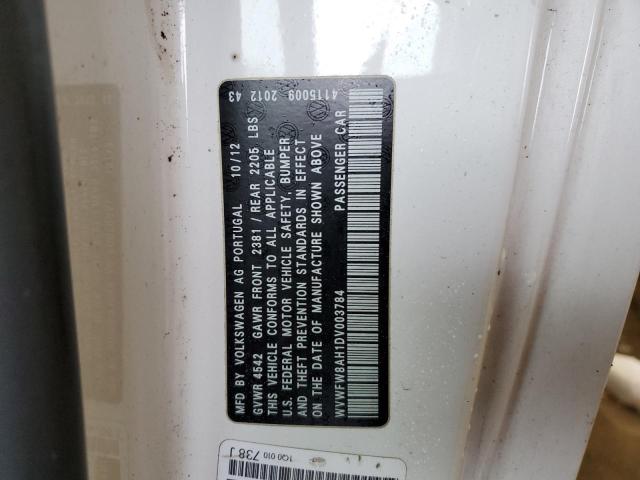 WVWFW8AH1DV003784 - 2013 VOLKSWAGEN EOS LUX 白色 照片 12