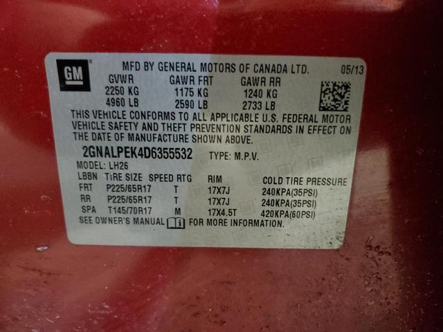 2GNALPEK4D6355532 - 2013 CHEVROLET EQUINOX LT RED photo 13