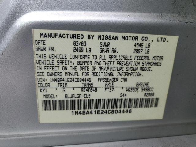 1N4BA41E24C804446 - 2004 NISSAN MAXIMA SE SILVER photo 12