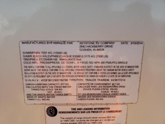 4YDF36123EE760760 - 2014 KEYSTONE AVALANCHE ორფეროვანი ფოტო 10