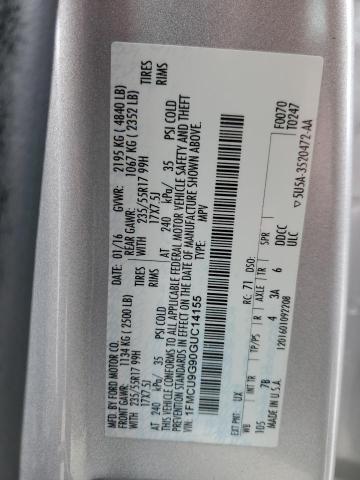 1FMCU9G90GUC14155 - 2016 FORD ESCAPE SE SILVER photo 12