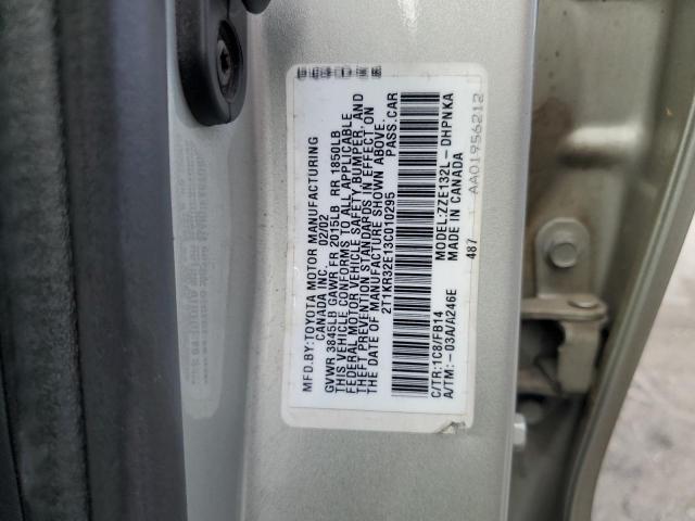 2T1KR32E13C010295 - 2003 TOYOTA MATRIX XR SILVER photo 12