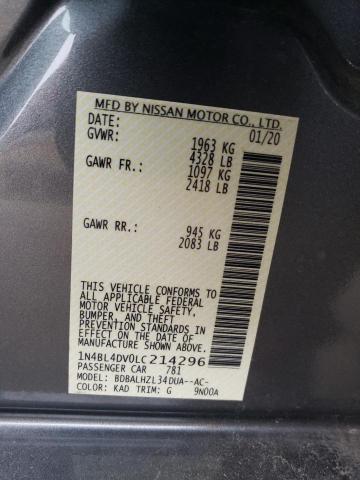 1N4BL4DV0LC214296 - 2020 NISSAN ALTIMA SV GRAY photo 12