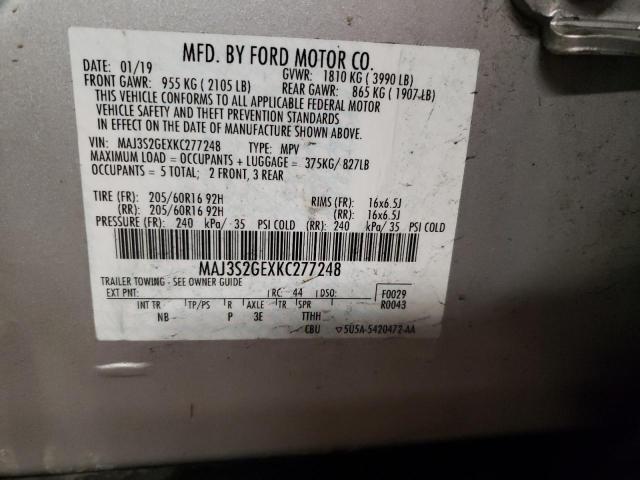 MAJ3S2GEXKC277248 - 2019 FORD ECOSPORT SE SILVER photo 13