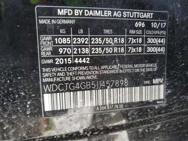 WDCTG4GB5JJ457898 - 2018 MERCEDES-BENZ GLA 250 4MATIC BLACK photo 12