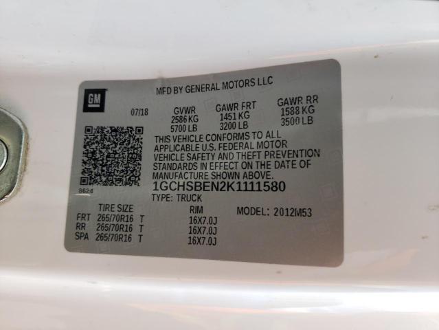 1GCHSBEN2K1111580 - 2019 CHEVROLET COLORADO WHITE photo 12