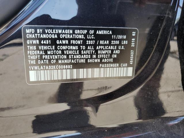 1VWLA7A32KC008692 - 2019 VOLKSWAGEN PASSAT WOLFSBURG 黑色 照片 13