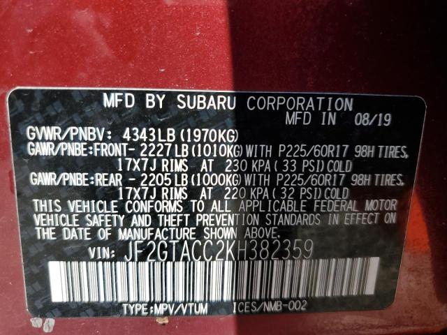 JF2GTACC2KH382359 - 2019 SUBARU CROSSTREK PREMIUM 红色 照片 13