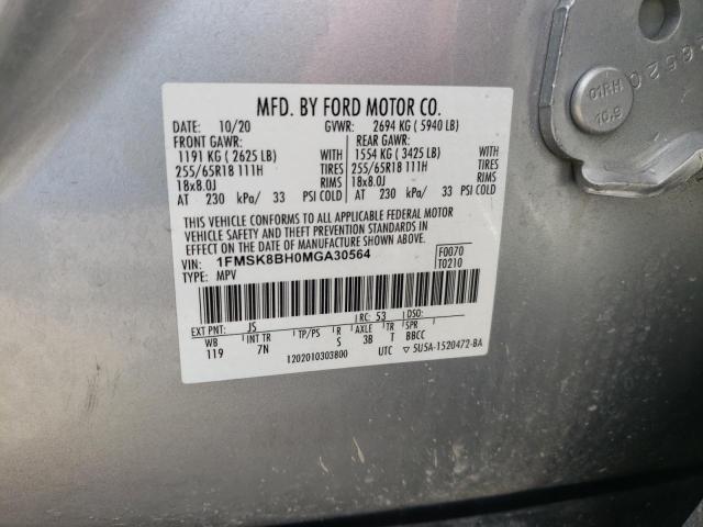 1FMSK8BH0MGA30564 - 2021 FORD EXPLORER SILVER photo 12