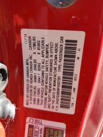 2HGFG3B04FH507591 - 2015 HONDA CIVIC EXL RED photo 12