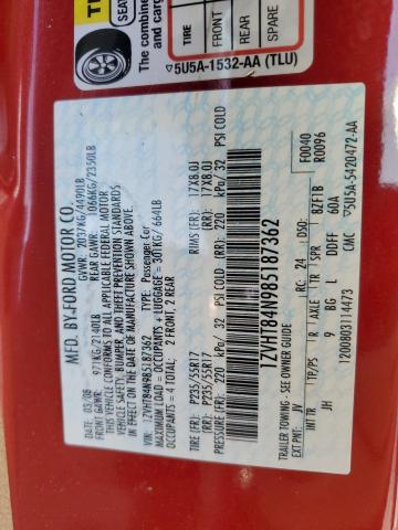 1ZVHT84N985187362 - 2008 FORD MUSTANG RED photo 12