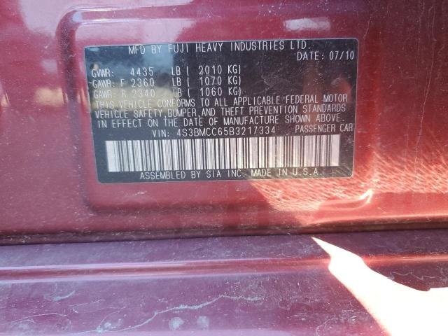 4S3BMCC65B3217334 - 2011 SUBARU LEGACY 2.5I PREMIUM RED photo 12