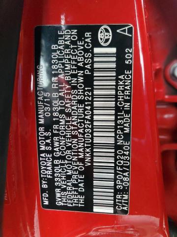 VNKKTUD32FA041221 - 2015 TOYOTA YARIS RED photo 12