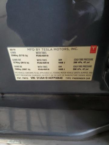 5YJSA1S14EFP30648 - 2014 TESLA MODEL S GRAY photo 12