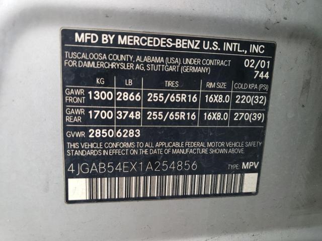 4JGAB54EX1A254856 - 2001 MERCEDES-BENZ ML 320 SILVER photo 12