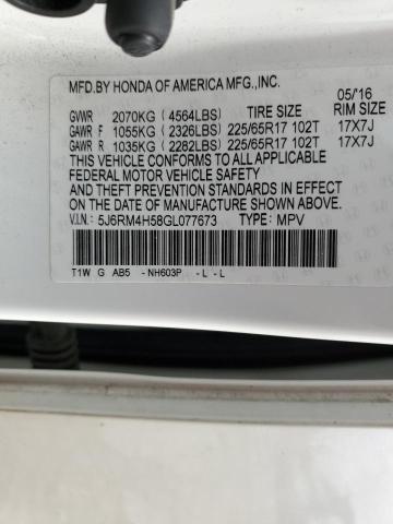 5J6RM4H58GL077673 - 2016 HONDA CR-V EX WHITE photo 13