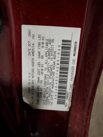 4A3AE45G74E051648 - 2004 MITSUBISHI ECLIPSE SPYDER GS 红色 照片 13