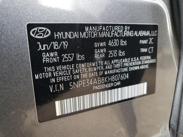 5NPE34AB8KH807604 - 2019 HYUNDAI SONATA LIMITED TURBO GRAY photo 12