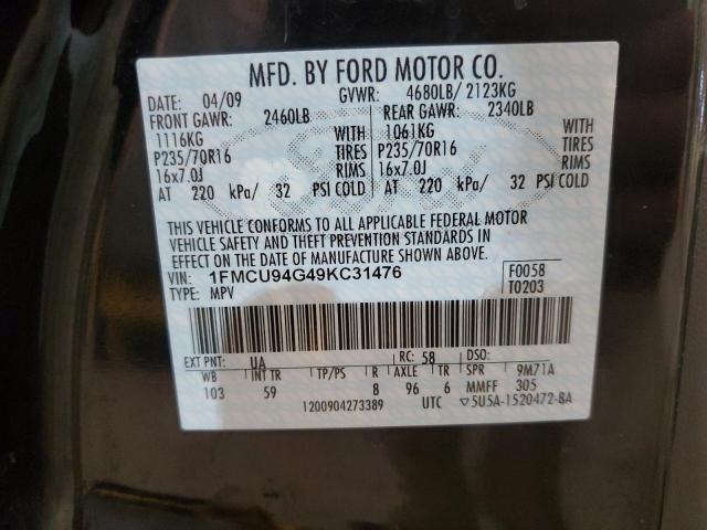 1FMCU94G49KC31476 - 2009 FORD ESCAPE LIMITED BLACK photo 12