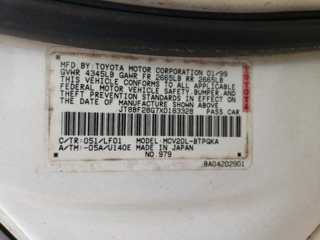 JT8BF28G7X0183328 - 1999 LEXUS ES 300 WHITE photo 12