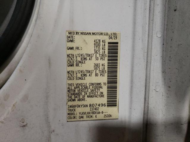 1N6BF0KY5KN807496 - 2019 NISSAN NV 2500 S WHITE photo 12