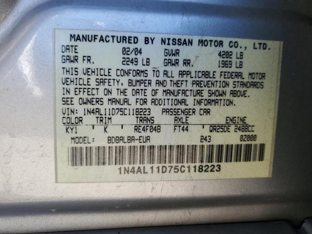 1N4AL11D75C118223 - 2005 NISSAN ALTIMA S SILVER photo 12