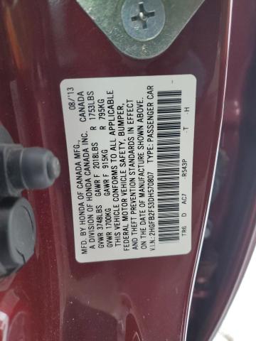 2HGFB2F53DH570807 - 2013 HONDA CIVIC LX MAROON photo 12