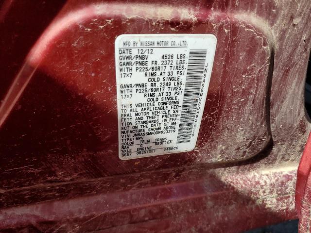 JN8AS5MV0DW623319 - 2013 NISSAN ROGUE S RED photo 12