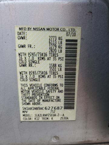 5N1AR1NB9AC627687 - 2010 NISSAN PATHFINDER S SILVER photo 12