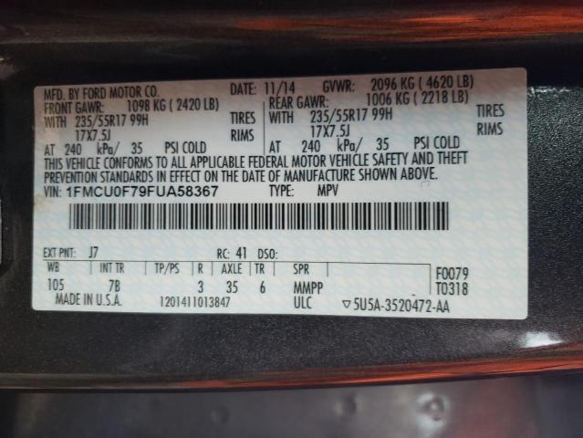 1FMCU0F79FUA58367 - 2015 FORD ESCAPE S GRAY photo 13