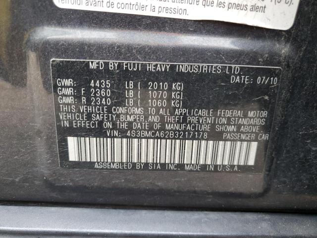 4S3BMCA62B3217178 - 2011 SUBARU LEGACY 2.5I GRAY photo 12